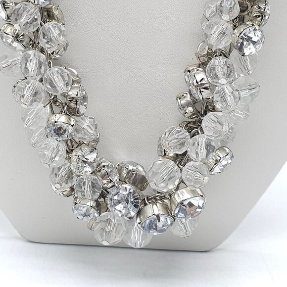 Silver Tone Chain Necklace With Clear Faceted Beads Crystal Accents CHA CHA - Picture 3 of 9